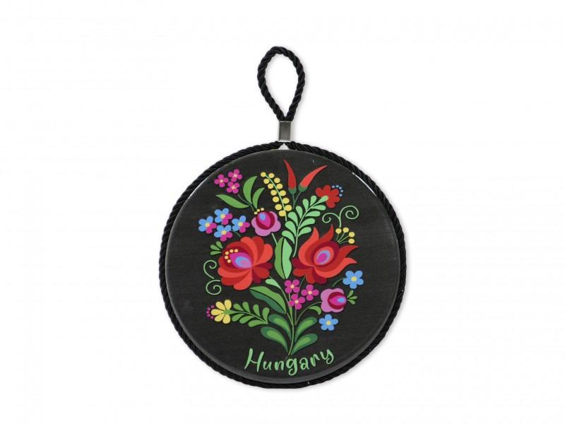 Edényalátét Hungary fekete kalocsai 17x19cm