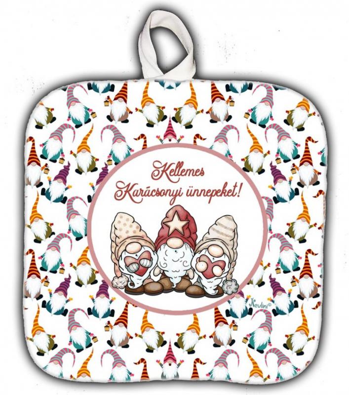 Edényfogó (17 cm x 17 cm )- Gnóm Manó mintás - Karácsonyi Ajándék