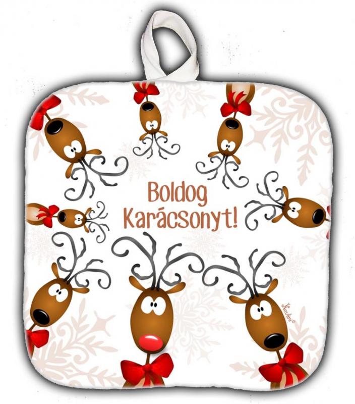 Edényfogó (17 cm x 17 cm )- Rénszarvasos - Karácsonyi Ajándék