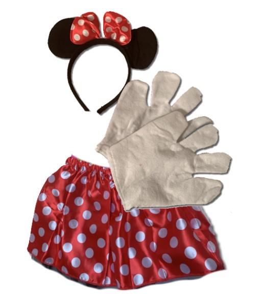 Egérke szett kesztyűvel, piros pöttyös szoknyával