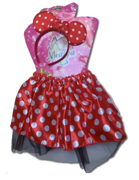 Egérke szett, piros pöttyös, szoknya+fejdísz