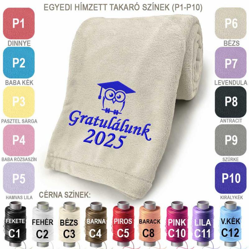 Egyedi Ballagási Hímzett Takaró 160x100 cm - Ballagási Ajándék Hímzett Takaró, Pléd - Ajándék Ballagásra