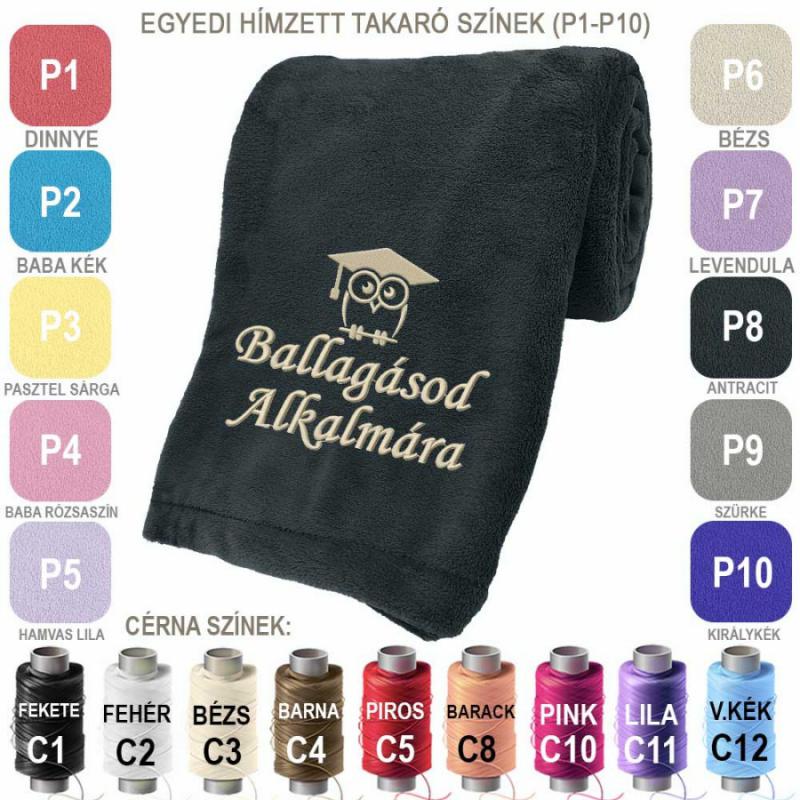 Egyedi Ballagási Hímzett Takaró 75x90cm - Ballagási Ajándék Hímzett Takaró, Pléd