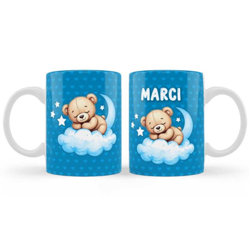 Egyedi Bögre kisfiúnak - Macis Mintával kék - Egyedi felirattal kérhető