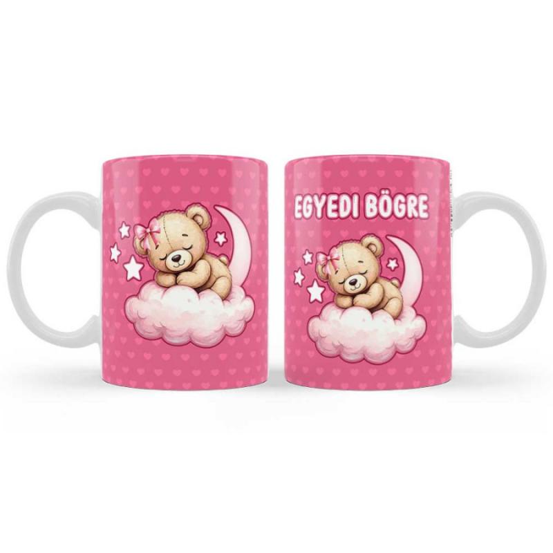 Egyedi Bögre kislánynak - Macis Mintával Pink - Egyedi felirattal kérhető