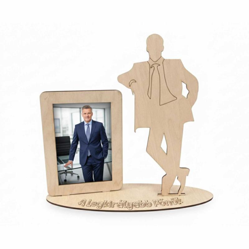 Egyedi Lézerkivágott Fa Képkeret – „A Legkirályabb Főnök” Irodai Dekoráció - Ajándék Főnöknek