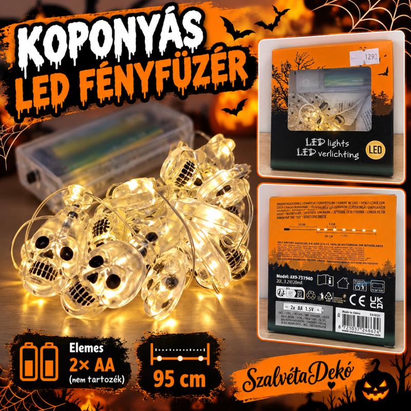 Elemes, koponya alakú LED-fényfüzér, AX9-731940
