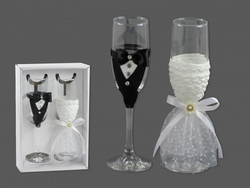 Esküvői pezsgőspohár szett csipkés