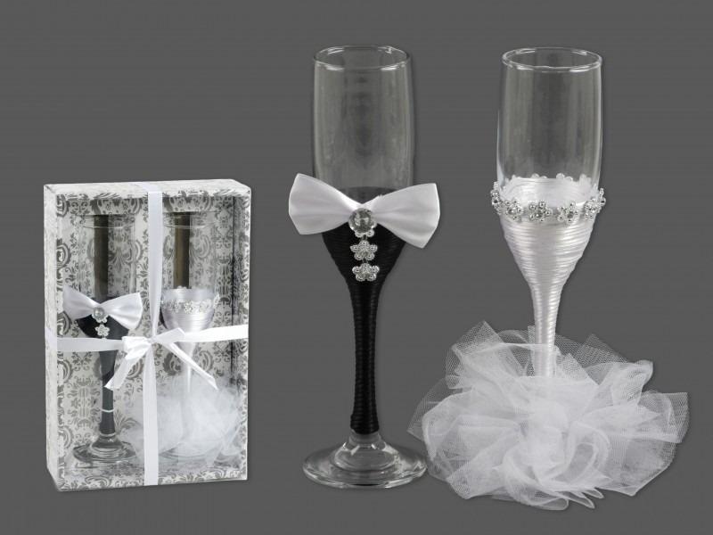 Esküvői pezsgőspohár szett romantikus