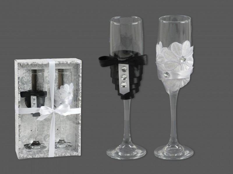 Esküvői pezsgőspohár szett strasszos