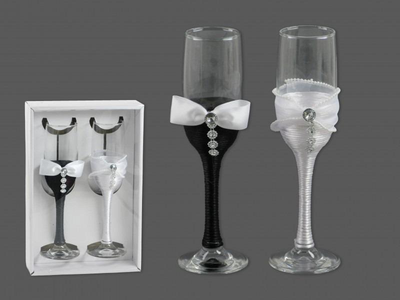 Esküvői pezsgőspohár szett zsinóros