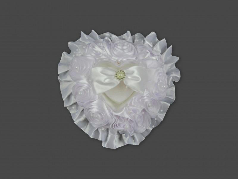 Esküvői rózsás szív gyűrűtartó 18cm