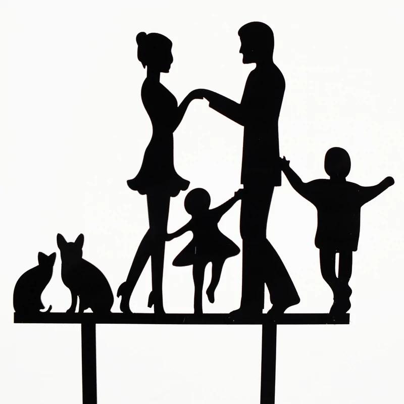 Esküvői tortadísz fekete család háziállatokkal