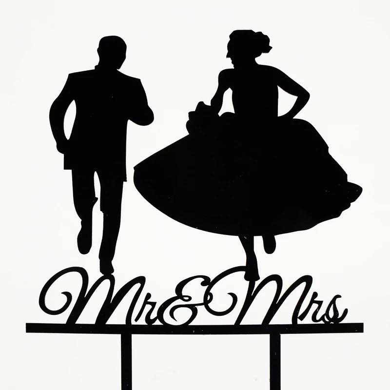 Esküvői tortadísz fekete futós Mr. és Mrs.