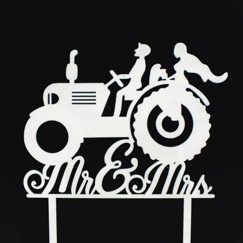Esküvői tortadísz házasodik a gazda- traktoros 1db fehér
