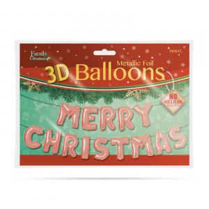3D Karácsonyi Merry Christmas lufi - rozéarany