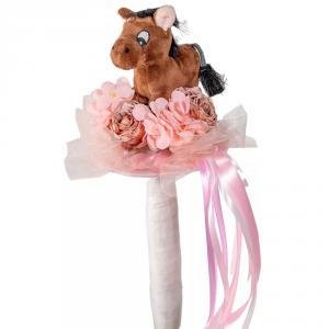 Ballagási csokor kis kézi EXTRA 35cm, selyemvirággal és nagy plüssel