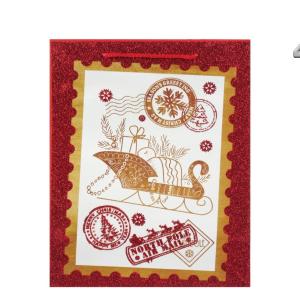 CQ01712 Karácsonyi dísztasak piros glitteres nagy 26x12x32cm 4f