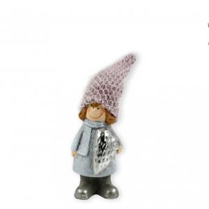 CQ02546 Fiú/lány figura kötött sapkában szívvel 24cm 2f