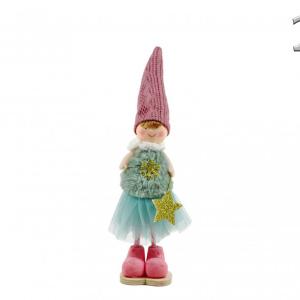 CQ02642 Fiú/lány figura téli ruhában zöld/rózsaszín 26cm 2f