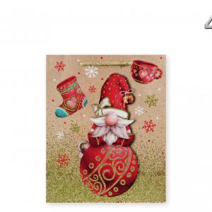 CQ05758 Karácsonyi dísztasak arany glitteres manós közép 18x10x23cm 4f