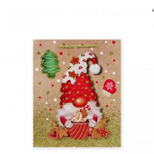 CQ05758 Karácsonyi dísztasak arany glitteres manós közép 18x10x23cm 4f