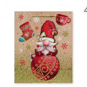 CQ05759 Karácsonyi dísztasak arany glitteres manós nagy 26x12x32cm 4f