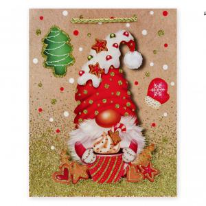 CQ05760 Karácsonyi dísztasak arany glitteres manós óriás 30x12x40cm 4f