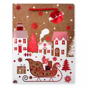 CQ05779 Karácsonyi dísztasak barna/piros óriás 31x12x42cm 4f