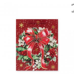 CQ05796 Karácsonyi dísztasak glitteres piros/zöld közép 18x10x23cm