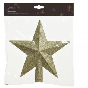 Csillag csúcsdísz glitteres világosarany 19cm