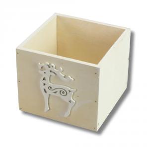 Dekoláda rusztikus kocka 13x13X11cm - Fehér szarvasos