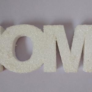Dekor műanyag HOME felirat fehér glitteres 25x7x2cm