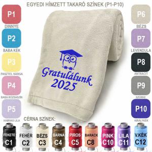 Egyedi Ballagási Hímzett Takaró 75x90cm - Ballagási Ajándék Hímzett Takaró, Pléd