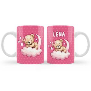 Egyedi Bögre kislánynak - Macis Mintával Pink - Egyedi felirattal kérhető