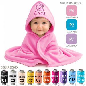 Egyedi Hímzett Kapucnis BabaTakaró Neves BabaTakaró Lány Maci Hímzés Mintával