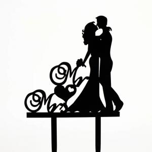 Esküvői tortadísz – Csókolózó pár- fekete