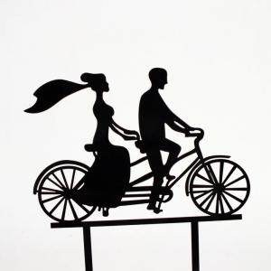 Esküvői tortadísz fekete- biciklis pár
