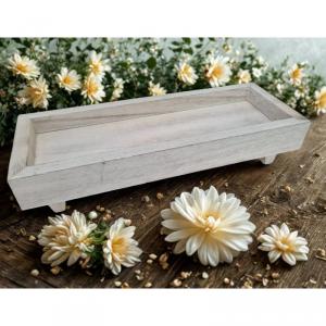 Fa tálca lábon vintage fehér 32x12cm