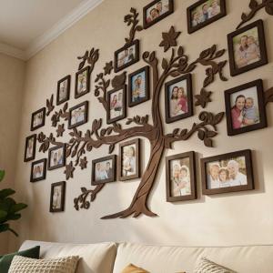 Fali Fa Családfa 10 db Képkerettel 180×110 - Sötétbarna - Egyedi Ajándék, Családfa Otthon Dekoráció