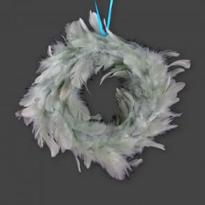 Fészek koszorú tollas fehér/zöld 15cm