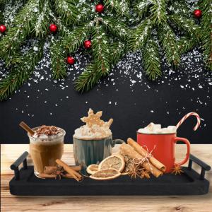 Fogantyús fa tálca fekete 35x12cm