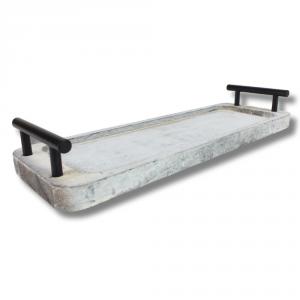 Fogantyús fa tálca vintage fehér 35x12cm