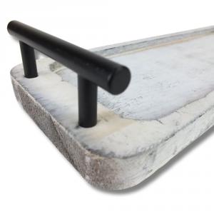 Fogantyús fa tálca vintage fehér 35x12cm