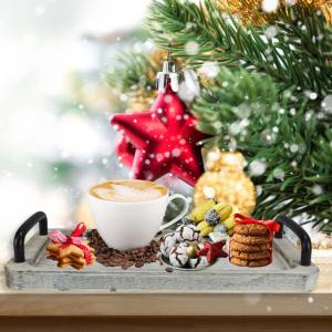 Fogantyús fa tálca vintage fehér