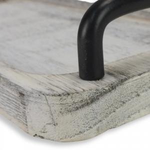 Fogantyús fa tálca vintage fehér