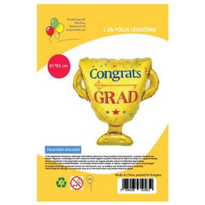 Fólia lufi, ballagásra, serleg, Congrats GRAD, 65 cm