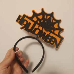 Halloween hajráf – narancssárga-fekete Halloween felirattal