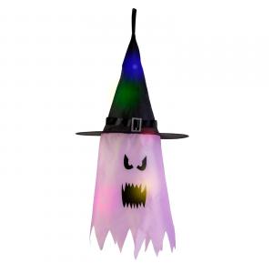 Halloween-i LED dekor - szellem - rózsaszín - 10 színes LED - akasztható - 2 x 2032 - 75 x 35 cm