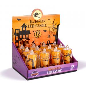 Halloween-i LED gyertya dekoráció - sírkő - narancs LED - 3 x LR1130 - 5 x 5 x 10 cm